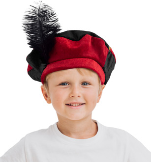 Funny Fashion Luxe pietenmuts/baret rood/zwart voor kinderen - Verkleedhoofddeksels