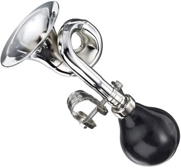 Funny Fashion Metalen feesttoeter/fietstoeter - zilver - 17 cm - met luchtbal om in te knijpen