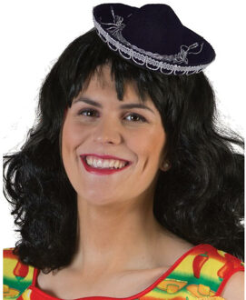 Funny Fashion Mexicaanse mini Sombrero hoedje diadeem - carnaval/verkleed accessoires - zwart - stro