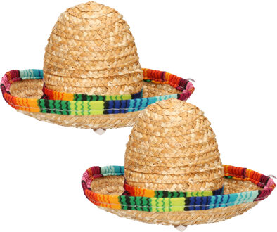 Funny Fashion Mexicaanse mini Sombrero hoedje op diadeem - 2x - carnaval/verkleed accessoires - multi kleuren - st