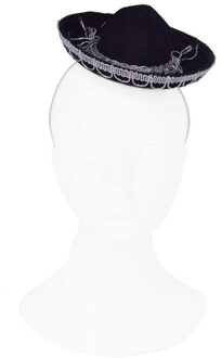 Funny Fashion Mexicaanse mini Sombrero hoedje op diadeem - 2x - carnaval/verkleed accessoires - zwart - stro