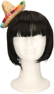 Funny Fashion Mexicaanse mini Sombrero hoedje op diadeem - carnaval/verkleed accessoires - multi kleuren - stro