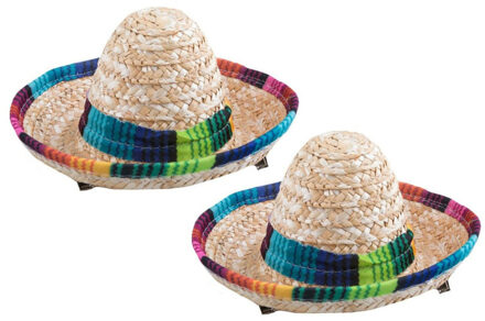 Funny Fashion Mexicaanse mini Sombrero hoedje voor dames - 2x - carnaval/verkleed accessoires - multi kleuren - st