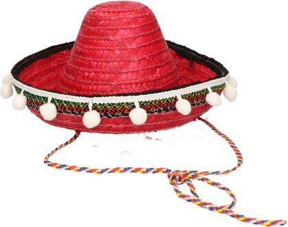 Funny Fashion Mexicaanse Sombrero hoed voor kinderen - Rood - 25 cm - Verkleed hoeden en accessoires