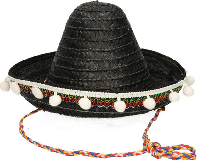 Funny Fashion Mexicaanse Sombrero hoed voor kinderen - Zwart - 25 cm - Verkleed hoeden en accessoires