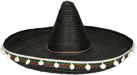 Funny Fashion Mexicaanse sombrero - zwart -60 cm - voor volwassenen - verkleed hoeden
