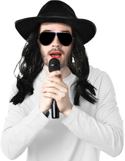 Funny Fashion Michael Jackson verkleedpruik met hoed - herenpruik - zwart - zigeuner
