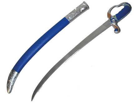 Funny Fashion Middeleeuws/piraten verkleed zwaard - 66 cm - kunststof - blauw - in houder Multi
