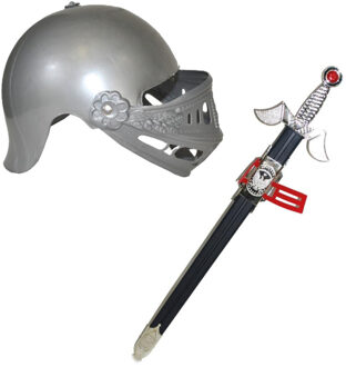 Funny Fashion Middeleeuwse Ridder Carnaval verkleedset voor kinderen - Ridderhelm - Zwaard - Kunststof