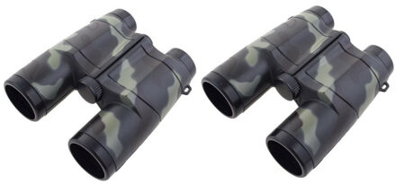 Funny Fashion Multipak van 2x stuks kinder speelgoed verrekijkers leger groen camouflage 12 cm - Verrekijkers