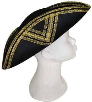 Funny Fashion Musketiers piraten verkleed hoed zwart met goud