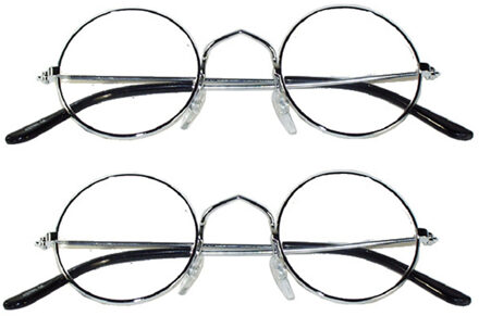 Funny Fashion oma/opa bril - 2 stuks - rond - metalen montuur