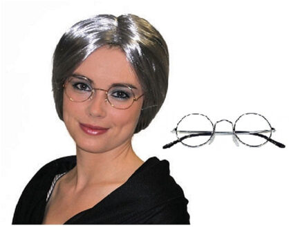 Funny Fashion Oma Sarah carnaval verkleed set pruik en brilletje