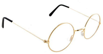 Funny Fashion Opa/oma bril - rond - goud montuur - voor volwassenen - verkleedaccessoires