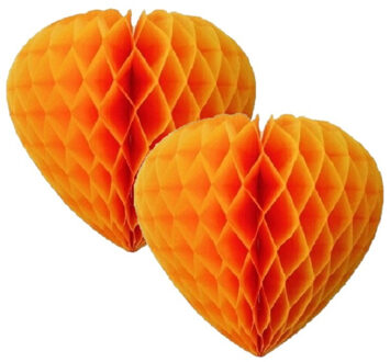 Funny Fashion Oranje hart - Set van 10x stuks - 30 cm - van papier - feestversiering - decoratie - verjaardagversi