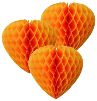 Funny Fashion Oranje hart - Set van 5x stuks - 30 cm - van papier - feestversiering - decoratie - verjaardagversie