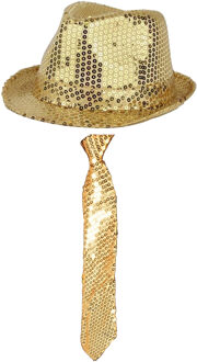 Funny Fashion Party carnaval verkleed hoedje en stropdas goud glitters