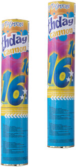 Funny Fashion Party popper/confetti shooter - 2x - verjaardag 16 jaar - papier - multi kleuren - 20 cm