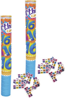 Funny Fashion Party popper/confetti shooter - 2x - verjaardag 16 jaar - papier - multi kleuren - 40 cm