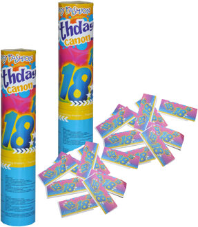 Funny Fashion Party popper/confetti shooter - 2x - verjaardag 18 jaar - papier - multi kleuren - 20 cm