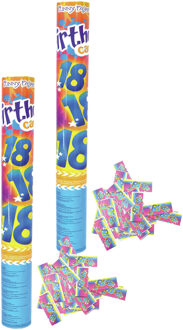 Funny Fashion Party popper/confetti shooter - 2x - verjaardag 18 jaar - papier - multi kleuren - 40 cm