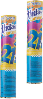 Funny Fashion Party popper/confetti shooter - 2x - verjaardag 21 jaar - papier - multi kleuren - 20 cm