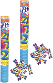 Funny Fashion Party popper/confetti shooter - 2x - verjaardag 21 jaar - papier - multi kleuren - 40 cm
