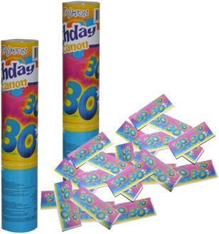 Funny Fashion Party popper/confetti shooter - 2x - verjaardag 30 jaar - papier - multi kleuren - 20 cm