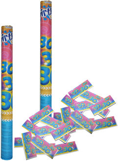 Funny Fashion Party popper/confetti shooter - 2x - verjaardag 30 jaar - papier - multi kleuren - 59 cm