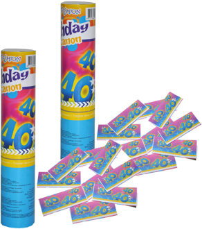 Funny Fashion Party popper/confetti shooter - 2x - verjaardag 40 jaar - papier - multi kleuren - 20 cm