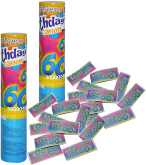 Funny Fashion Party popper/confetti shooter - 2x - verjaardag 60 jaar - papier - multi kleuren - 20 cm