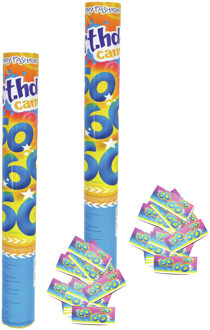 Funny Fashion Party popper/confetti shooter - 2x - verjaardag 60 jaar - papier - multi kleuren - 40 cm