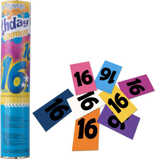 Funny Fashion Party popper/confetti shooter - verjaardag 16 jaar - papier - multi kleuren - 20 cm