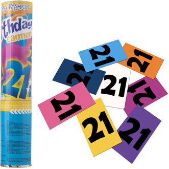Funny Fashion Party popper/confetti shooter - verjaardag 21 jaar - papier - multi kleuren - 20 cm