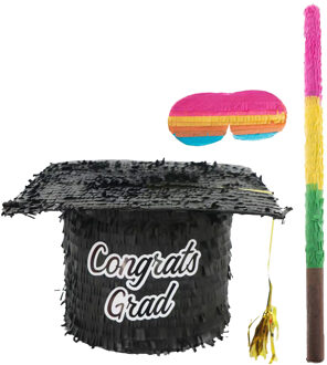 Funny Fashion Pinata Afstudeerhoedje - 28 x 29 cm - papier - set met stok en masker