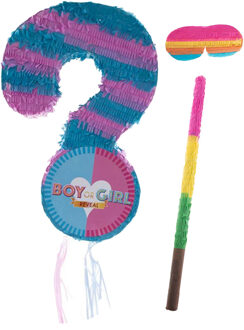 Funny Fashion Pinata Gender reveal baby - 31 x 51 cm - papier - set met stok en masker