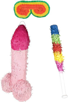 Funny Fashion Pinata Penis/piemel - 46 x 30 cm - set met stok en masker - vrijgezellenfeest/Verjaardag