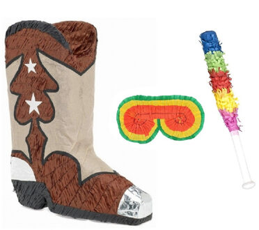 Funny Fashion Pinata van een cowboy laars set met masker en stok - Pinatas Multikleur