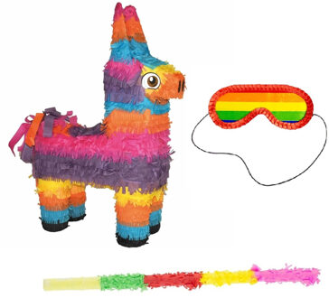 Funny Fashion Pinata van een Mexicaanse Ezel set met masker en stok - Pinatas Multikleur