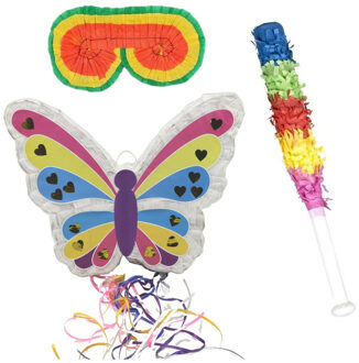 Funny Fashion Pinata - vlinder - Verjaardag - 42 cm - set met stok en masker