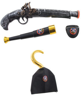 Funny Fashion Piraat verkleed accessoire set - 4-delig - Piraten/zeerovers speelgoed