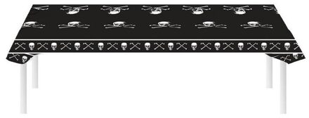 Funny Fashion Piraten thema verjaardag tafelkleed - plastic - met doodshoofden - 270 x 130 cm Zwart