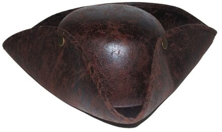 Funny Fashion Piraten verkleed hoed - bruin - driepunt hoed - volwassenen - carnaval - lederlook - piratenhoed