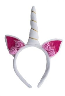 Funny Fashion Pluche eenhoorn diadeem wit/roze Multi