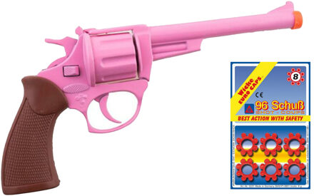 Funny Fashion Politie/Cowboy speel set - 8 Schots Pistool - roze - Incl 96 Plaffertjes - Carnaval/Thema Feest