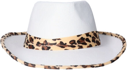 Funny Fashion Pooier/pimp verkleed hoed - wit - luipaard details - voor volwassenen