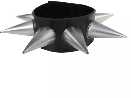 Funny Fashion Punker/rocker armband - zwart met zilveren studs/spikes