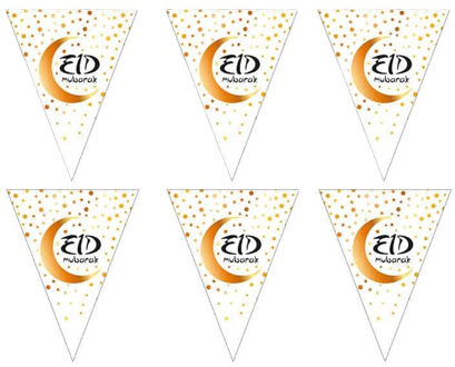 Funny Fashion Ramadan - 2x - Eid Mubarak - vlaggenlijn/slinger wit/goud 5 meter