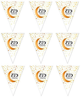 Funny Fashion Ramadan - 3x - Eid Mubarak - vlaggenlijn/slinger wit/goud 5 meter