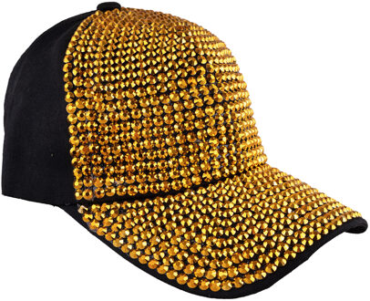 Funny Fashion Rapper/gangster verkleed baseballpet studs - goud/zwart - bling - one size